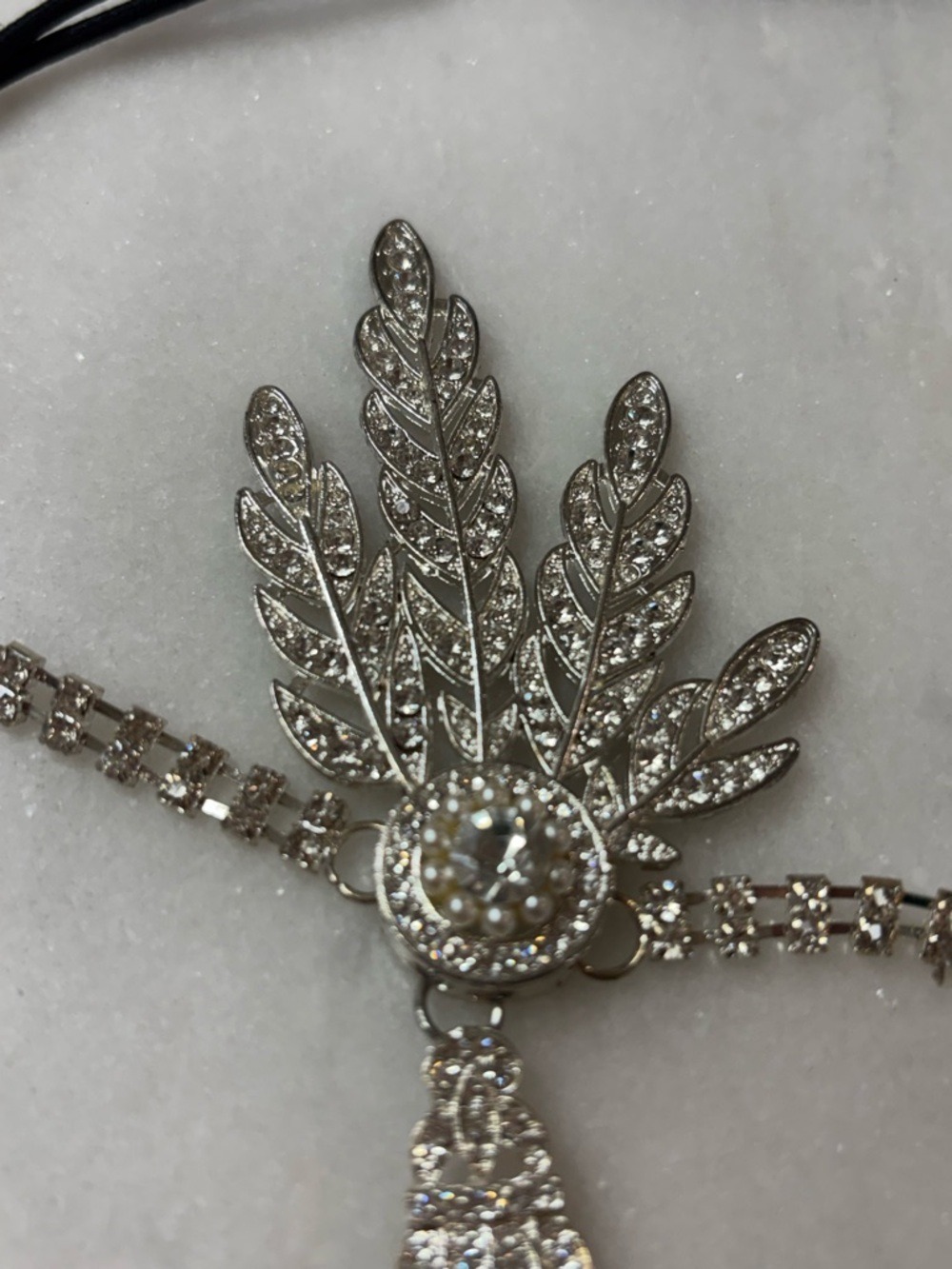 Vintage Art Deco Rhinestone & Pearl Flapper Headband – Great Gatsby 1920s Style - Picture 3 of 5